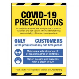 Covid-19 Precautions Sign For Businesses Open To The Public - Self Adhesive Vinyl - 28423K