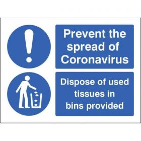 Prevent The Spread Of Coronavirus - Dispose Of Used Tissues In Bins Provided Sign - Self-Adhesive Vinyl - 25027E