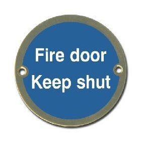 Fire Door Keep Shut Disc Sign - Polished Brass