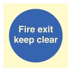 Photoluminescent Fire Exit Keep Clear Sign - Self-Adhesive Vinyl - 80 x 80mm - 41606B
