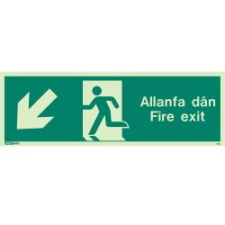 Jalite Allanfa Dan Fire Exit Sign - Down Left Arrow - 490U