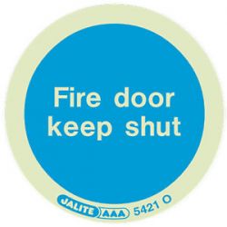 5421O Jalite Photoluminescent Fire Door Keep Shut Adhesive Disc - 80mm Diameter