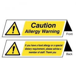 Caution Allergy Warning Double Sided Table Sign - Pack of 5 - 55633