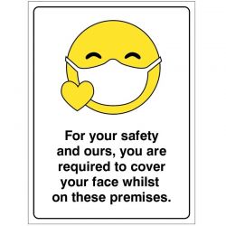 Covid Signage - Covid-19 You Are Required To Cover Your Face On These Premises Sign - Self-Adhesive Vinyl - 28938