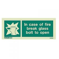 Jalite 4468M In Case Of Fire Break Glass Bolt To Open Sign