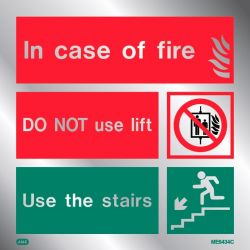 Jalite ME6434CR Metal Effect In Case Of Fire Do Not Use Lift Sign - Rigid PVC