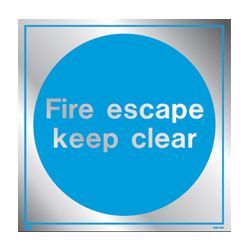 Metal Effect Fire Escape Keep Clear Sign 200 x 200mm - Jalite ME5190ER