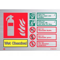 Brushed Stainless Wet Chemical Fire Extinguisher ID Sign - Jalite STB6407ID