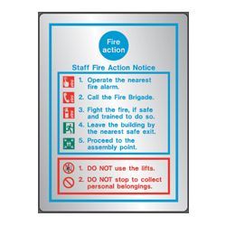 Polished Stainless Steel Metal Fire Action Sign - Jalite STP5479D