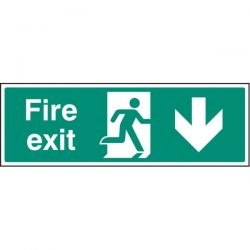 Fire Exit Sign - White - Down Arrow